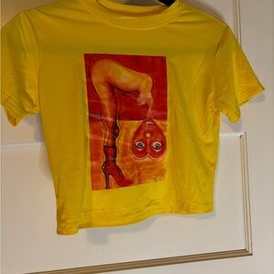 Yellow Graphic Tee with Red Art Print